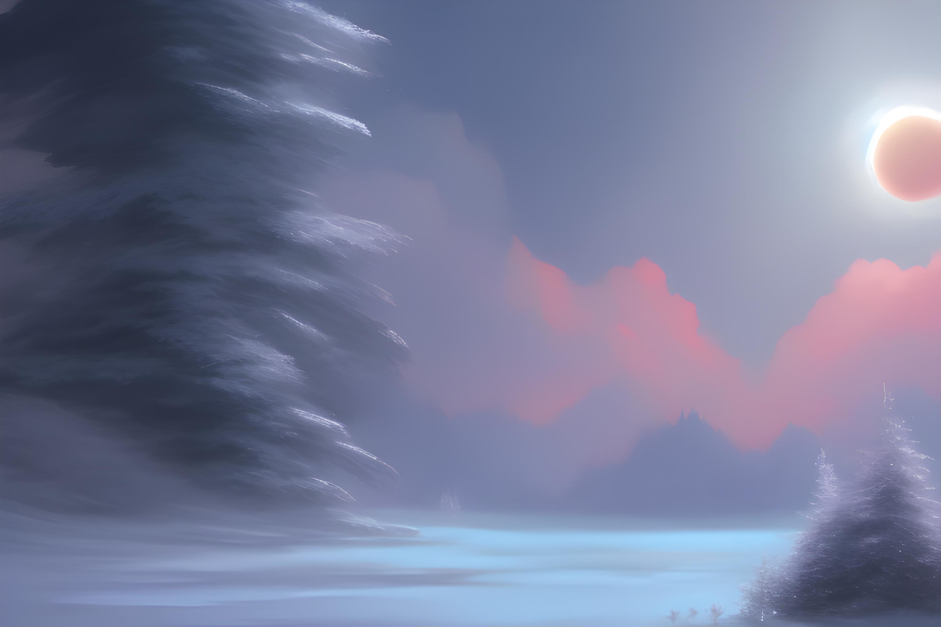 Praderas con nieve, y un sol poniendose
